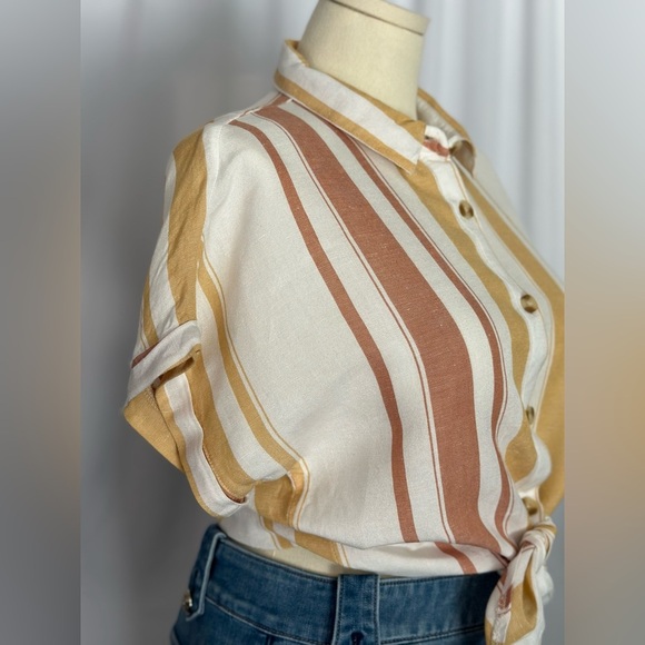 Altar'd State Cream Tan Short Sleeve Button Down Polo (846) - Picture 9 of 14